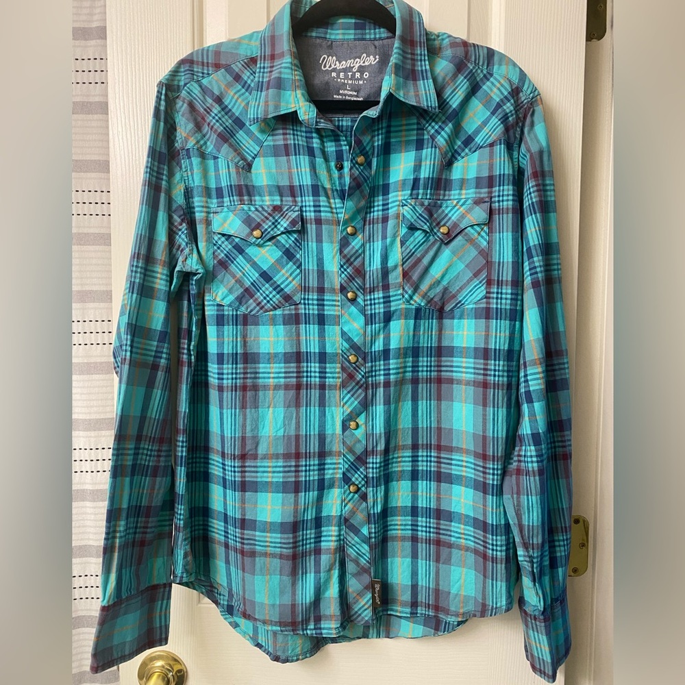 Wrangler Retro Premium Men's Plaid Snap Closure Shirt Size Large